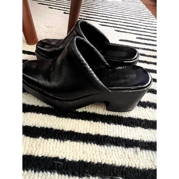 Rachel Comey Black Square Toe Chet Mules Clogs Slip On Patent Leather Size 5.5