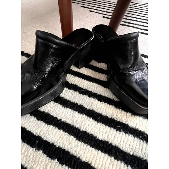 Rachel Comey Black Square Toe Chet Mules Clogs Slip On Patent Leather Size 5.5