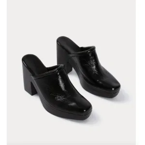 Rachel Comey Black Square Toe Chet Mules Clogs Slip On Patent Leather Size 5.5