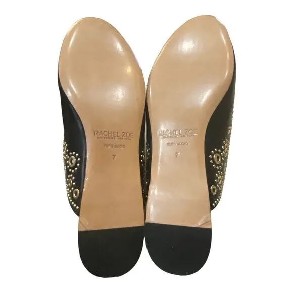 RACHEL ZOE Grace Eyelet Nappa Leather Black Mules NEW 7