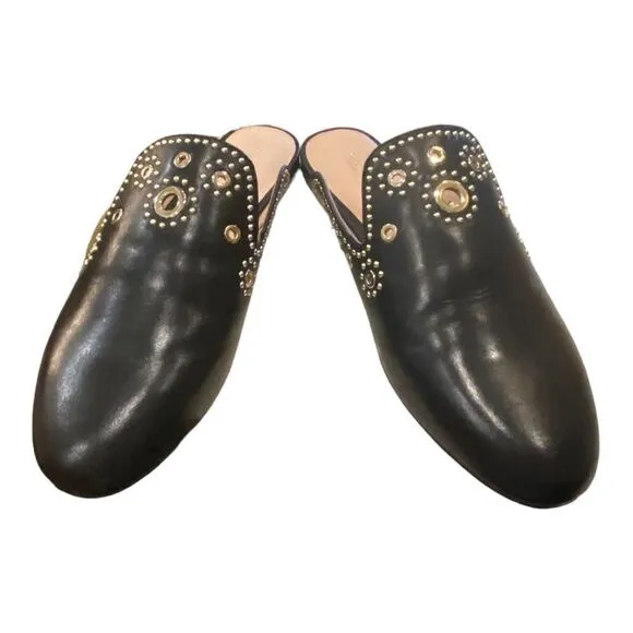 RACHEL ZOE Grace Eyelet Nappa Leather Black Mules NEW 7