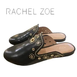 RACHEL ZOE Grace Eyelet Nappa Leather Black Mules NEW 7