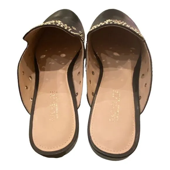 RACHEL ZOE Grace Eyelet Nappa Leather Black Mules NEW 7