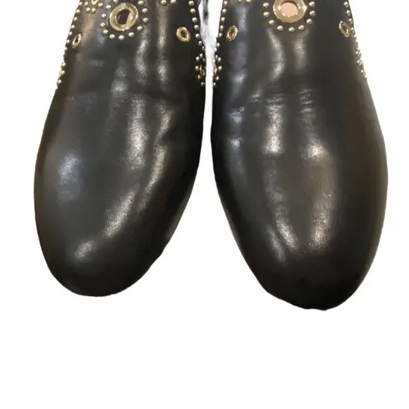 RACHEL ZOE Grace Eyelet Nappa Leather Black Mules NEW 7
