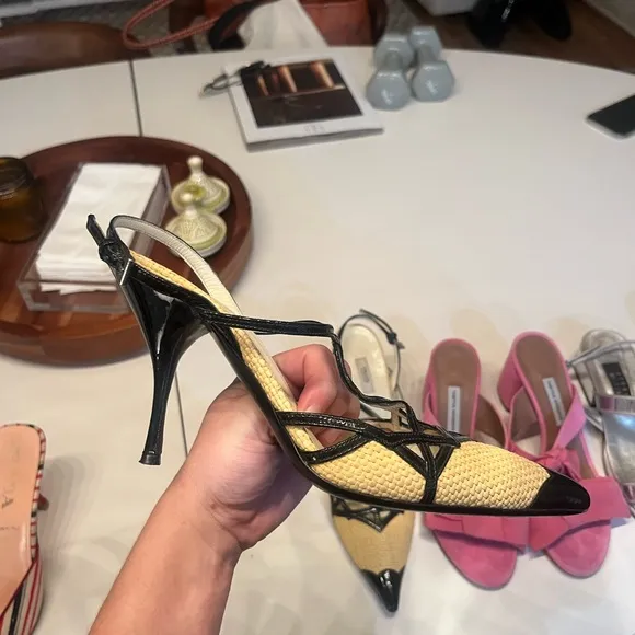Raffia Prada Pointy toe Sling Back Pumps size IT 37.5