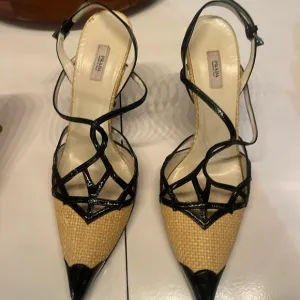 Raffia Prada Pointy toe Sling Back Pumps size IT 37.5