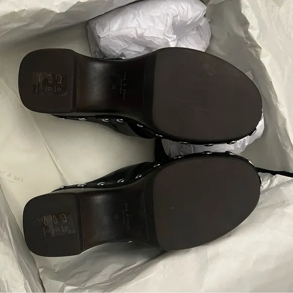 Rag &amp; Bone Johannes Clog - Black Leather Platform Clogs with Tassels