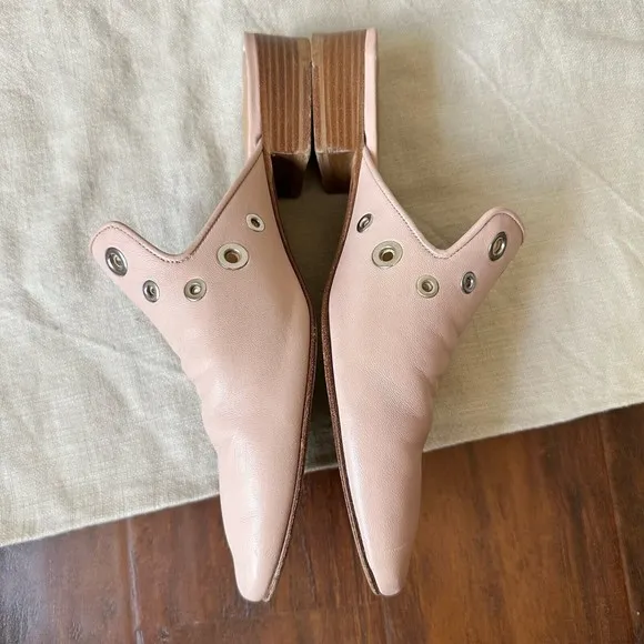 RAG &amp; BONE Luis Lambskin Leather Mules with Grommets in Nude Pink