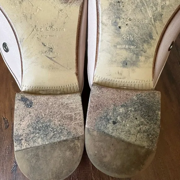 RAG &amp; BONE Luis Lambskin Leather Mules with Grommets in Nude Pink