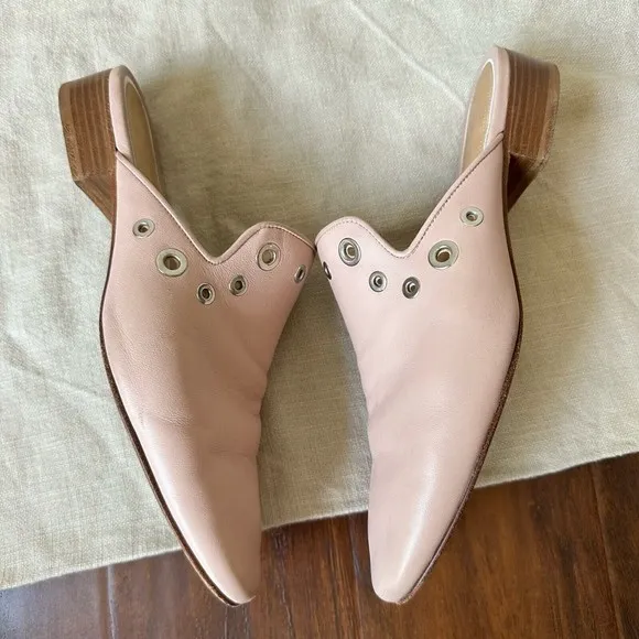 RAG &amp; BONE Luis Lambskin Leather Mules with Grommets in Nude Pink