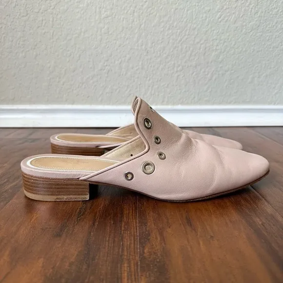 RAG &amp; BONE Luis Lambskin Leather Mules with Grommets in Nude Pink