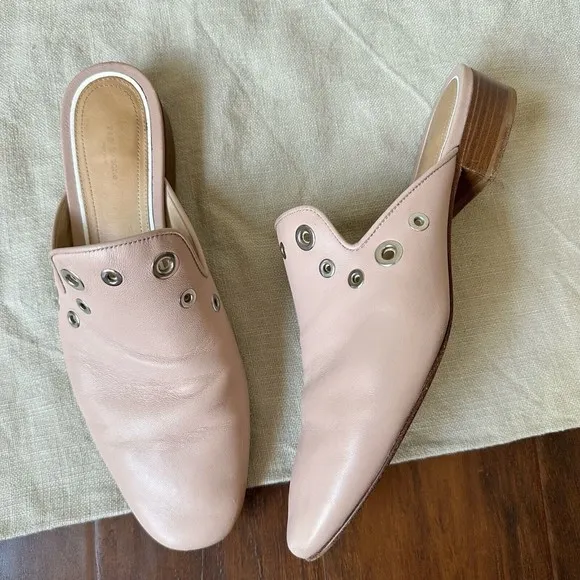 RAG &amp; BONE Luis Lambskin Leather Mules with Grommets in Nude Pink