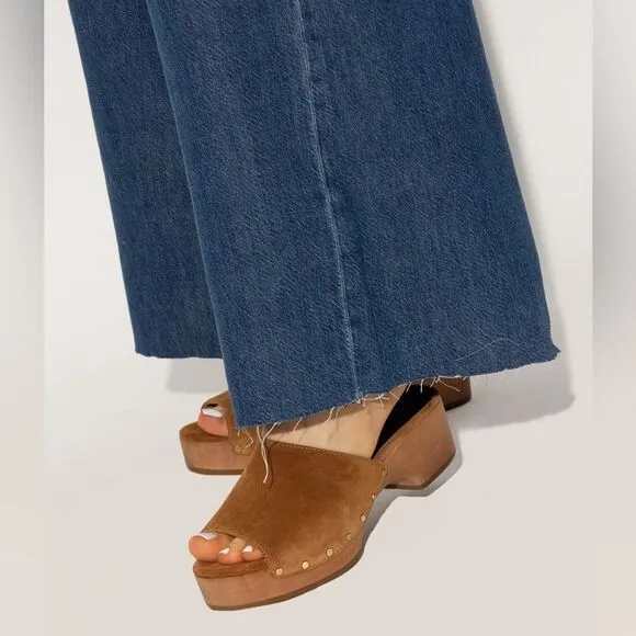 Rag &amp; Bone Mara Open Toe Studded Platform Clogs in Tobacco Suede size 37 US 7