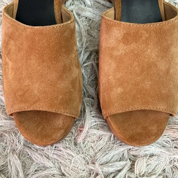 Rag &amp; Bone Mara Open Toe Studded Platform Clogs in Tobacco Suede size 37 US 7