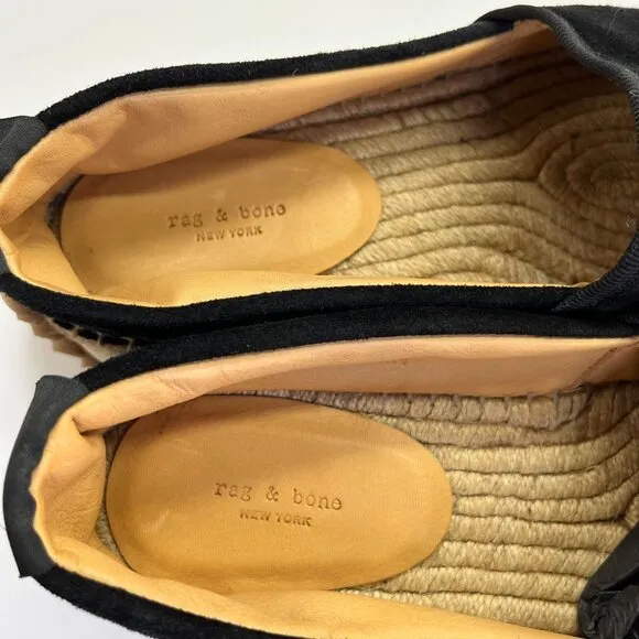 rag &amp; bone  Women's Espadrille Runner Size 39 in Black Suede Slip On Jute Trim