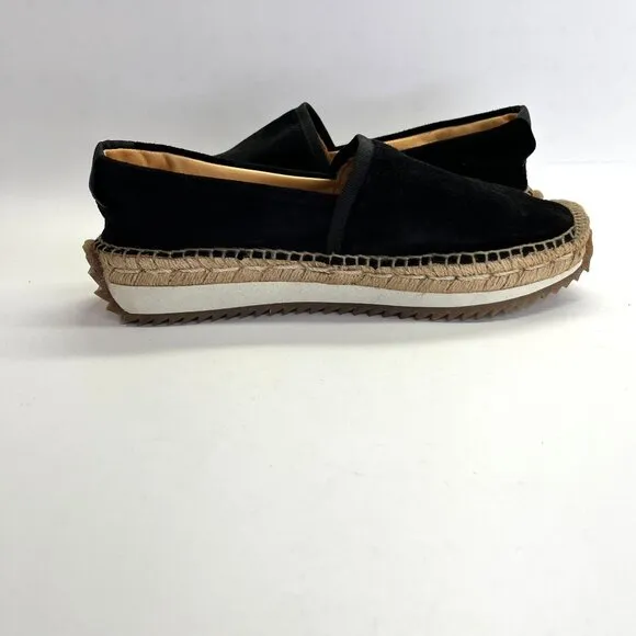 rag &amp; bone  Women's Espadrille Runner Size 39 in Black Suede Slip On Jute Trim
