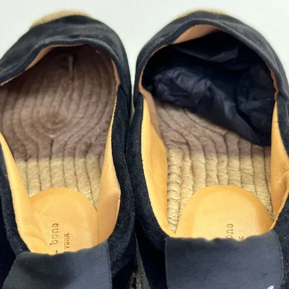 rag &amp; bone  Women's Espadrille Runner Size 39 in Black Suede Slip On Jute Trim
