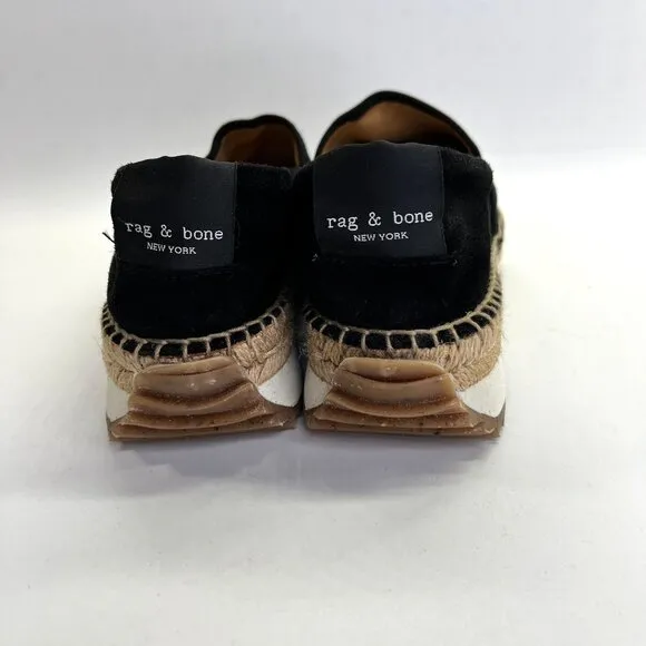 rag &amp; bone  Women's Espadrille Runner Size 39 in Black Suede Slip On Jute Trim