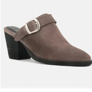Rag &amp; Co TARRAH Grey Stacked Heel Mules With Adjustable Buckle