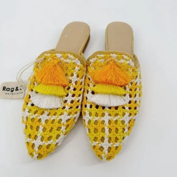 Rag N Co Mariana Woven Flat Mules With Tassels New US 8