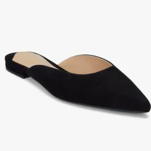 Ralph Lauren Londyn Black Suede Pointed Toe Mules Flats Size 7.5 Leather Slip On