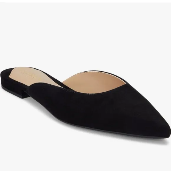 Ralph Lauren Londyn Black Suede Pointed Toe Mules Flats Size 7.5 Leather Slip On