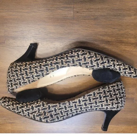 Ramon Tenza Vintage 90s Y2K Kitten Heels Black &amp; Tan Pointed Toe Size 6B
