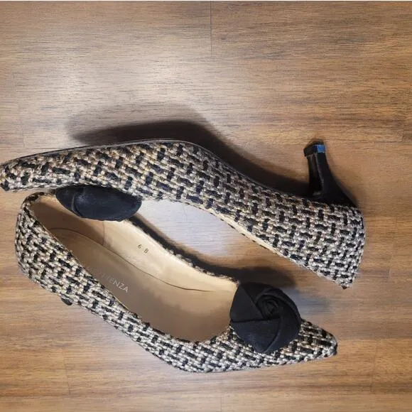Ramon Tenza Vintage 90s Y2K Kitten Heels Black &amp; Tan Pointed Toe Size 6B