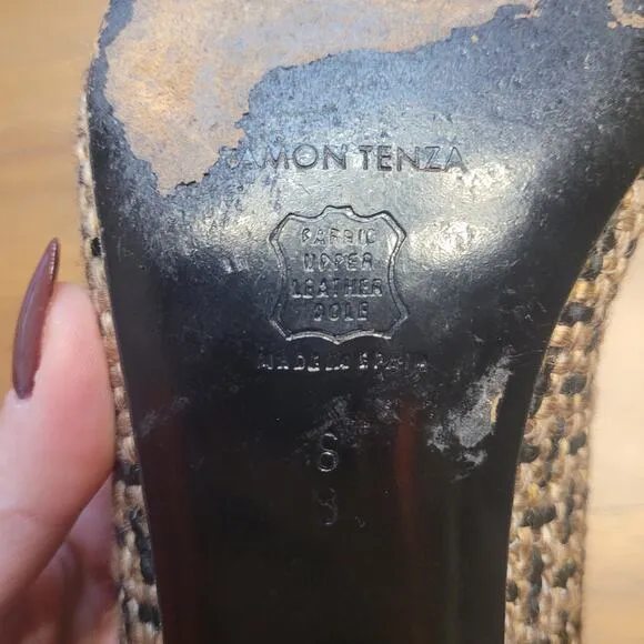 Ramon Tenza Vintage 90s Y2K Kitten Heels Black &amp; Tan Pointed Toe Size 6B
