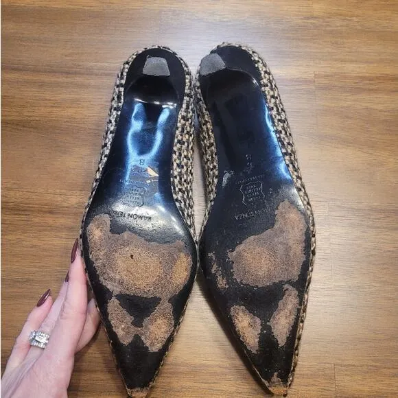 Ramon Tenza Vintage 90s Y2K Kitten Heels Black &amp; Tan Pointed Toe Size 6B