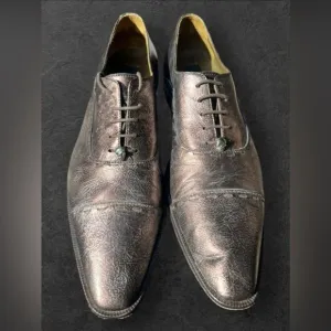 RARE Donald J Pliner Signature Autographed Leather Oxfords – Metallic Brown