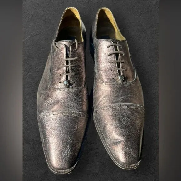 RARE Donald J Pliner Signature Autographed Leather Oxfords – Metallic Brown