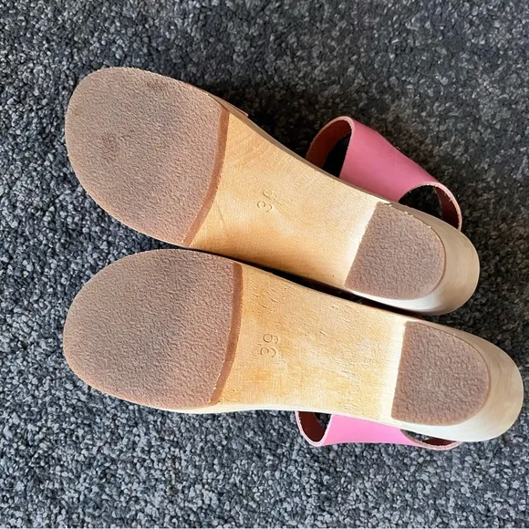 Rare pink Barbie Swedish Hasbeen high heel peep toe sandals wooden clogs