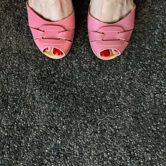 Rare pink Barbie Swedish Hasbeen high heel peep toe sandals wooden clogs