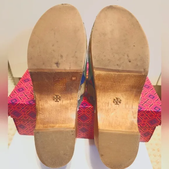 Rare! Tory Burch &quot;Jessa&quot; Multi-Color Patchwork Suede Horsehead Bit Clogs Sz.9