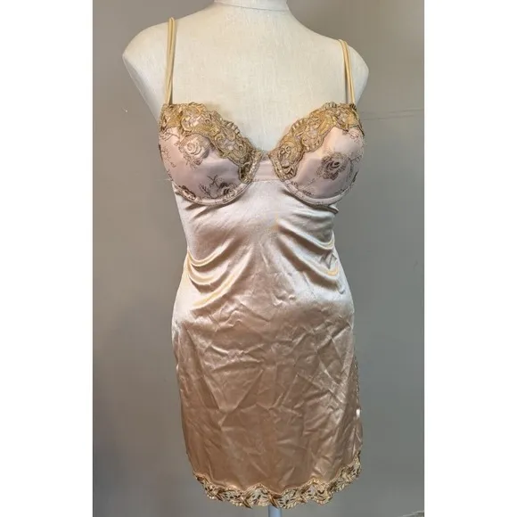 Rare ✨️ VTG 90's Victoria's Secret Second Skin‎ Embroidered Bra Slip Dress 34C