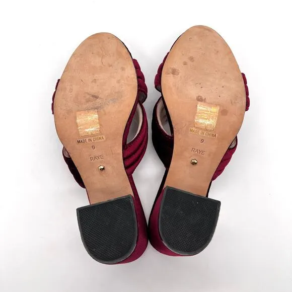 RAYE Bella Velvet Mules Womens 9 Wine Red Criss Cross Black Heel Sandal Anthro