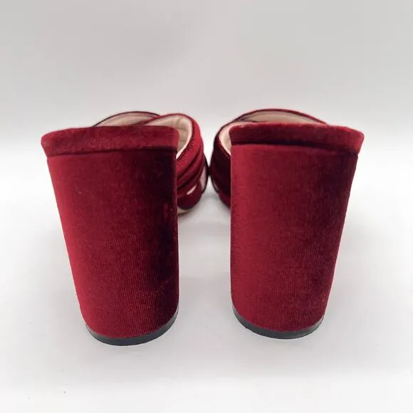RAYE Bella Velvet Mules Womens 9 Wine Red Criss Cross Black Heel Sandal Anthro