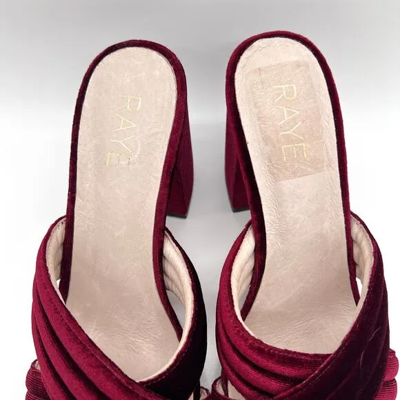 RAYE Bella Velvet Mules Womens 9 Wine Red Criss Cross Black Heel Sandal Anthro