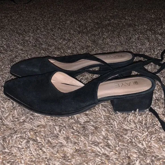 RAYE black lace-up mules w/ 1” heel, size 5.5