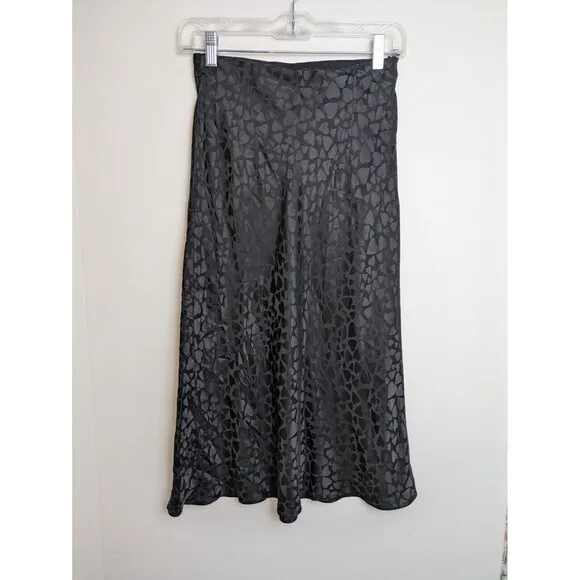 Realisation Par Naomi Sid Slip 100% Silk Skirt Whimsy-Goth Black Hearts SZ S