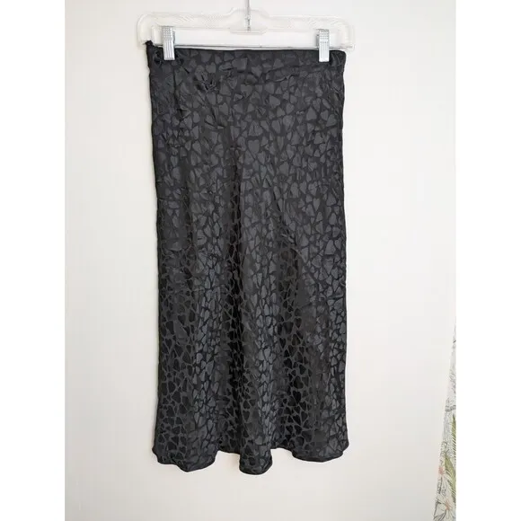 Realisation Par Naomi Sid Slip 100% Silk Skirt Whimsy-Goth Black Hearts SZ S
