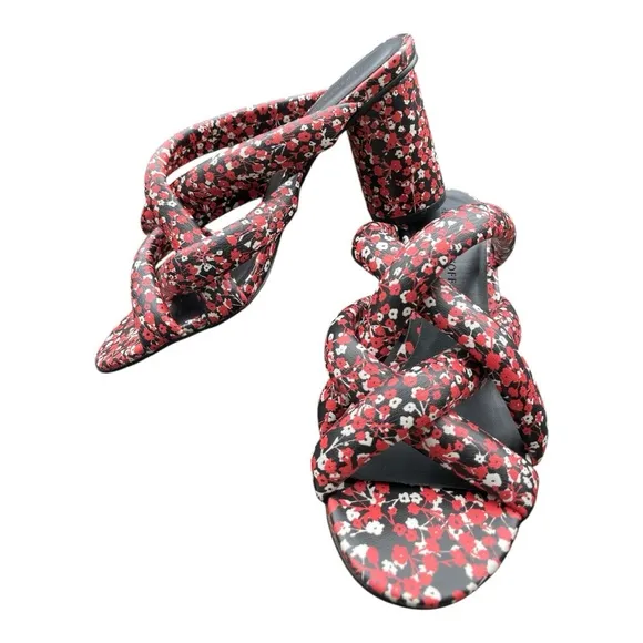 Rebecca Minkoff Amadine Strappy Red Floral Mules, Size 7