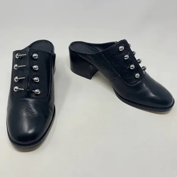 Rebecca Minkoff Everly Block Heel Mules in Black Lamba Size US 9.5