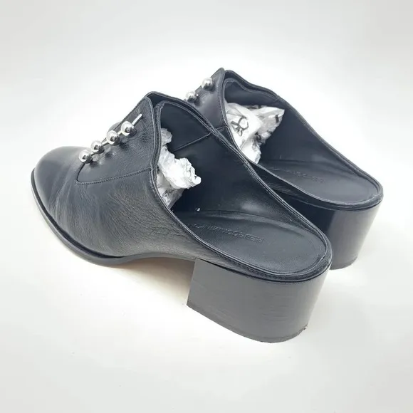 Rebecca Minkoff Everly Block Heel Mules in Black Lamba Size US 9.5