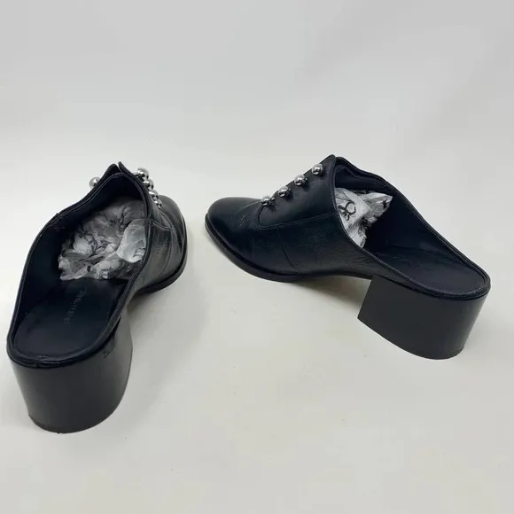 Rebecca Minkoff Everly Block Heel Mules in Black Lamba Size US 9.5