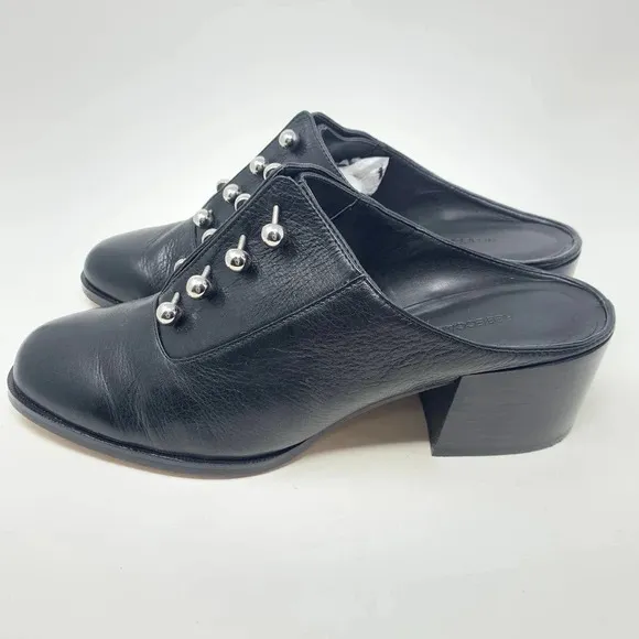 Rebecca Minkoff Everly Block Heel Mules in Black Lamba Size US 9.5