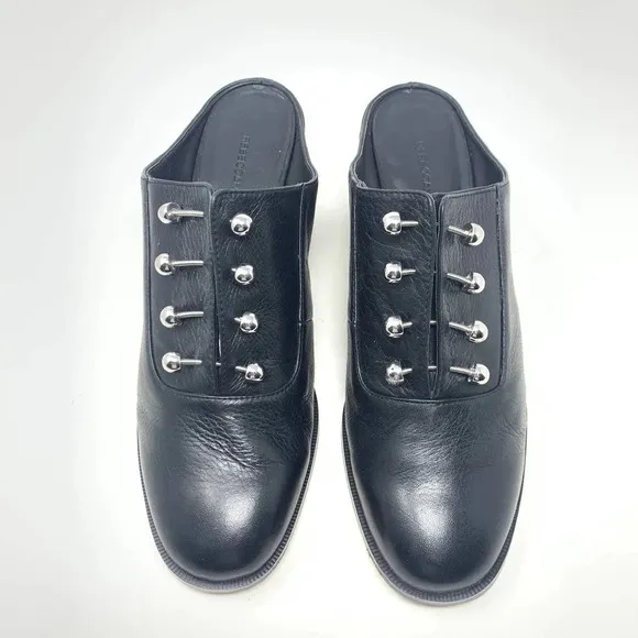Rebecca Minkoff Everly Block Heel Mules in Black Lamba Size US 9.5