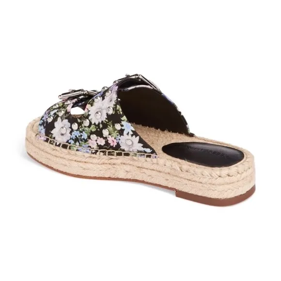 REBECCA MINKOFF JODI SANDAL BLACK FLOWER PRINT Slide Espadrilles Flat Mules sz 8