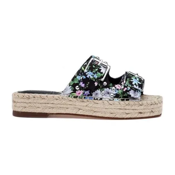 REBECCA MINKOFF JODI SANDAL BLACK FLOWER PRINT Slide Espadrilles Flat Mules sz 8
